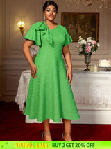 AOMEIDRESS Elegant A Line Dress Skew Collar Ruffle Sleeve Causal Wear Green / S