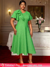 AOMEIDRESS Elegant A Line Dress Skew Collar Ruffle Sleeve Causal Wear Green / S