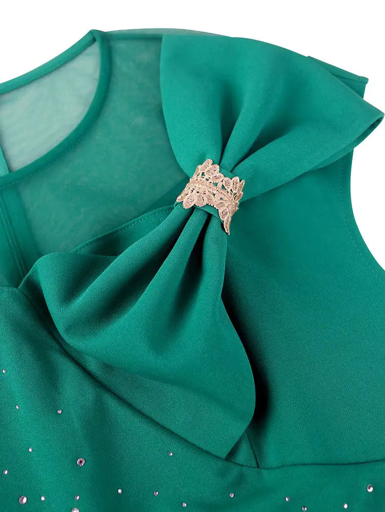 AOMEIDRESS Elegant A Line Dresses Mesh Patchwork Diamond Shiny Lace Bowtie Business Party