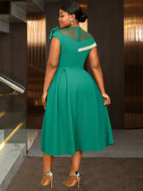 AOMEIDRESS Elegant A Line Dresses Mesh Patchwork Diamond Shiny Lace Bowtie Business Party