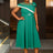 AOMEIDRESS Elegant A Line Dresses Mesh Patchwork Diamond Shiny Lace Bowtie Business Party Green / 0XL