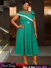 AOMEIDRESS Elegant A Line Dresses Mesh Patchwork Diamond Shiny Lace Bowtie Business Party Green / 0XL