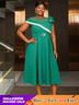 AOMEIDRESS Elegant A Line Dresses Mesh Patchwork Diamond Shiny Lace Bowtie Business Party Green / 0XL