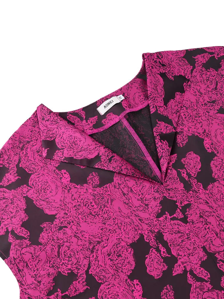 AOMEIDRESS Elegant A Line Jacquard Dress V Neck Short Sleeves Folds