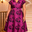 AOMEIDRESS Elegant A Line Jacquard Dress V Neck Short Sleeves Folds - Rose / L
