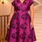 AOMEIDRESS Elegant A Line Jacquard Dress V Neck Short Sleeves Folds - Rose / L