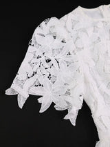 AOMEIDRESS Elegant A Line Lace Dress O Neck Hollow Out Short Sleeves