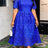 AOMEIDRESS Elegant A Line Lace Dress O Neck Hollow Out Short Sleeves - Blue / S