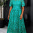 AOMEIDRESS Elegant A Line Lace Dress O Neck Hollow Out Short Sleeves - LakrGreen / S