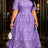 AOMEIDRESS Elegant A Line Lace Dress O Neck Hollow Out Short Sleeves - Lavender / S