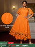 AOMEIDRESS Elegant A Line Lace Dress O Neck Hollow Out Short Sleeves Orange / S