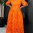 AOMEIDRESS Elegant A Line Lace Dress O Neck Hollow Out Short Sleeves - Orange / S