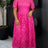 AOMEIDRESS Elegant A Line Lace Dress O Neck Hollow Out Short Sleeves - RoseRed / S