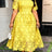 AOMEIDRESS Elegant A Line Lace Dress O Neck Hollow Out Short Sleeves - Yellow / S