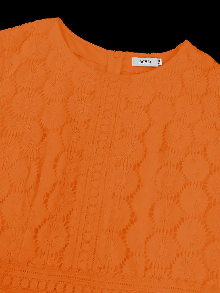 AOMEIDRESS Elegant A Line Lace Dress O Neck Short Sleeve Causal Wear