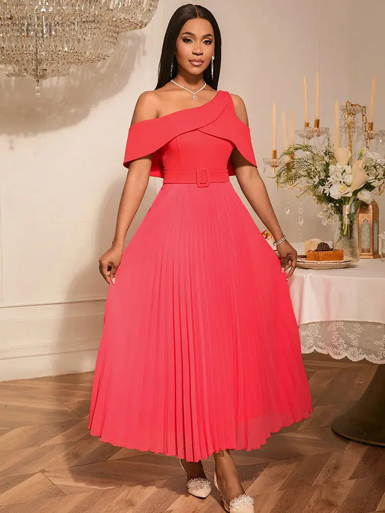 AOMEIDRESS Elegant A Line Maxi Off Shoulder Party Dresses Waist Belt