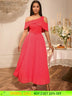 AOMEIDRESS Elegant A Line Maxi Off Shoulder Party Dresses Waist Belt WatermelonRed / S