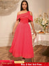 AOMEIDRESS Elegant A Line Maxi Off Shoulder Party Dresses Waist Belt WatermelonRed / S