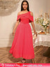 AOMEIDRESS Elegant A Line Maxi Off Shoulder Party Dresses Waist Belt WatermelonRed / S