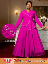 AOMEIDRESS Elegant A Line Maxi Pleated Beading Dress for Wedding Party Rose / S