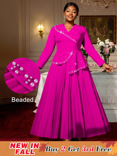AOMEIDRESS Elegant A Line Maxi Pleated Beading Dress for Wedding Party Rose / S