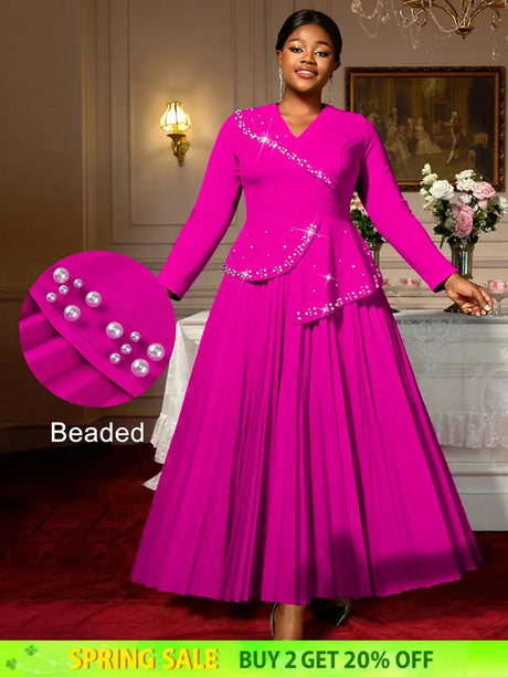 AOMEIDRESS Elegant A Line Maxi Pleated Beading Dress for Wedding Party Rose / S