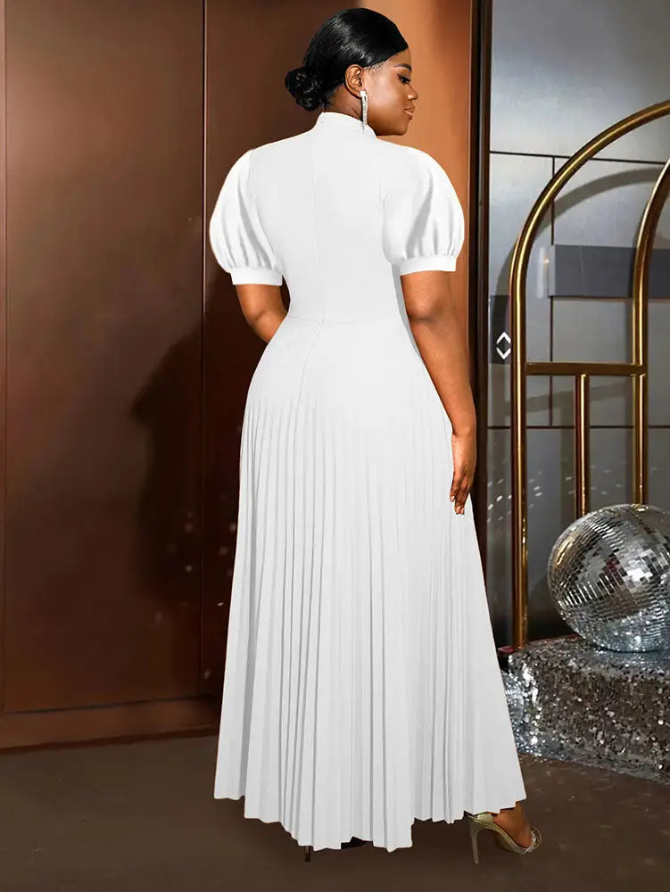 AOMEIDRESS Elegant A Line Maxi Pleated Dress for Office Church Cut out