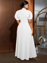 AOMEIDRESS Elegant A Line Maxi Pleated Dress for Office Church Cut out