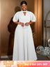 AOMEIDRESS Elegant A Line Maxi Pleated Dress for Office Church Cut out White / S