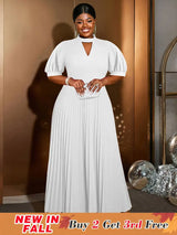 AOMEIDRESS Elegant A Line Maxi Pleated Dress for Office Church Cut out White / S