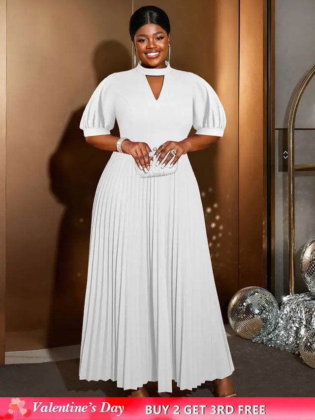 AOMEIDRESS Elegant A Line Maxi Pleated Dress for Office Church Cut out White / S