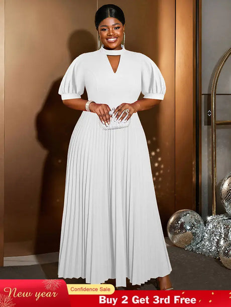 AOMEIDRESS Elegant A Line Maxi Pleated Dress for Office Church Cut out White / S