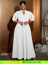 AOMEIDRESS Elegant A Line Maxi Pleated Dress for Office Church Cut out White / S