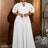 AOMEIDRESS Elegant A Line Maxi Pleated Dress for Office Church Cut out White / S