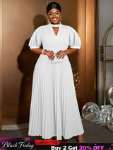 AOMEIDRESS Elegant A Line Maxi Pleated Dress for Office Church Cut out White / S