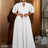AOMEIDRESS Elegant A Line Maxi Pleated Dress for Office Church Cut out White / S
