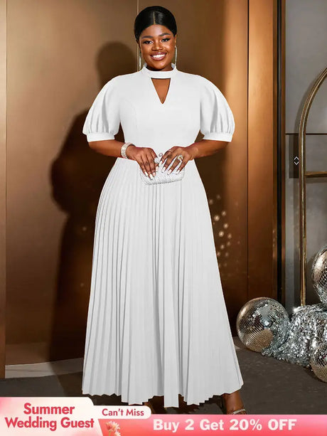 AOMEIDRESS Elegant A Line Maxi Pleated Dress for Office Church Cut out White / S