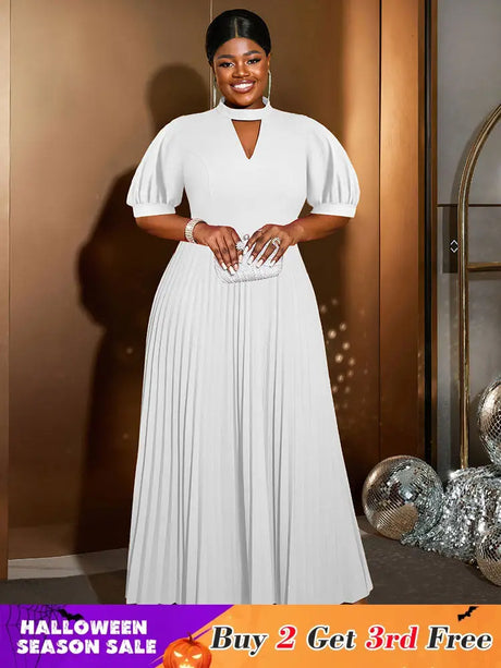 AOMEIDRESS Elegant A Line Maxi Pleated Dress for Office Church Cut out White / S