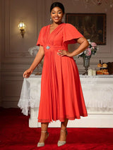 AOMEIDRESS Elegant A Line Maxi Pleated Short Sleeve Dress For Office