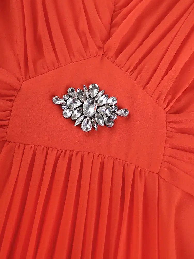 AOMEIDRESS Elegant A Line Maxi Pleated Short Sleeve Dress For Office