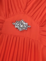 AOMEIDRESS Elegant A Line Maxi Pleated Short Sleeve Dress For Office