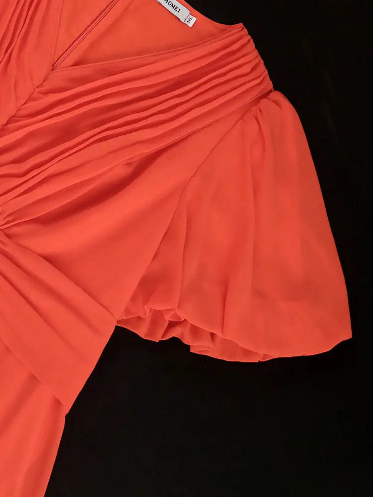 AOMEIDRESS Elegant A Line Maxi Pleated Short Sleeve Dress For Office