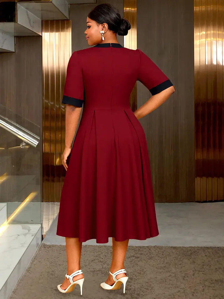 AOMEIDRESS Elegant A Line Midi Church Office Dress With Bow Waist Belt