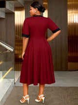 AOMEIDRESS Elegant A Line Midi Church Office Dress With Bow Waist Belt