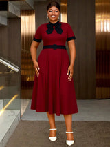 AOMEIDRESS Elegant A Line Midi Church Office Dress With Bow Waist Belt