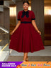 AOMEIDRESS Elegant A Line Midi Church Office Dress With Bow Waist Belt Wine / S