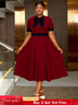 AOMEIDRESS Elegant A Line Midi Church Office Dress With Bow Waist Belt Wine / S