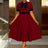 AOMEIDRESS Elegant A Line Midi Church Office Dress With Bow Waist Belt Wine / S
