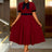 AOMEIDRESS Elegant A Line Midi Church Office Dress With Bow Waist Belt Wine / S