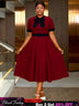 AOMEIDRESS Elegant A Line Midi Church Office Dress With Bow Waist Belt Wine / S
